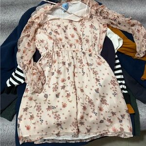 Cream Sundress with Long Bishop Sleeves for Wedding Guest